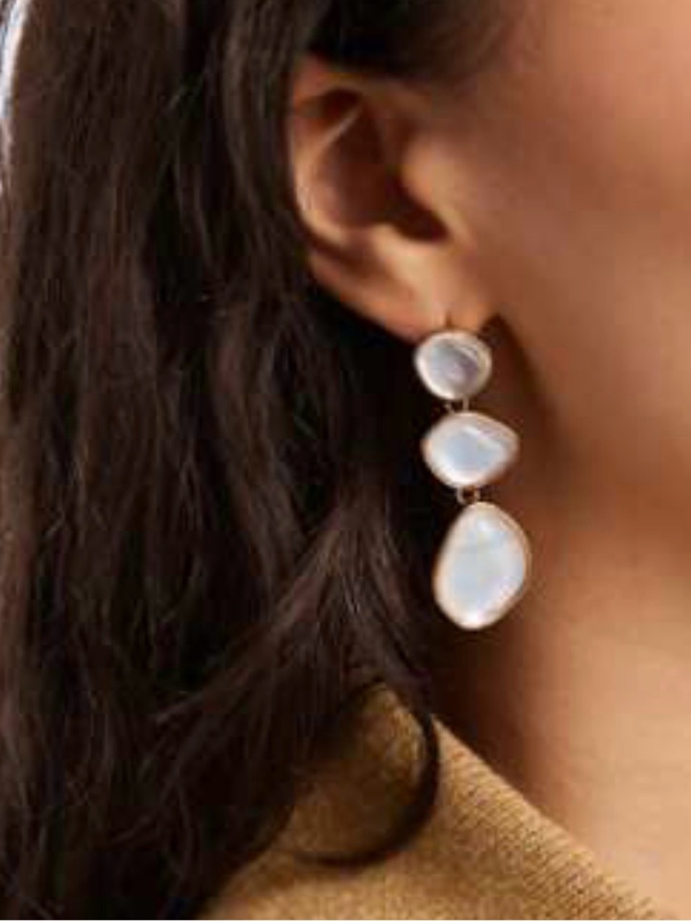 Gold-Framed White Moonstone Earrings - Women Jewelry